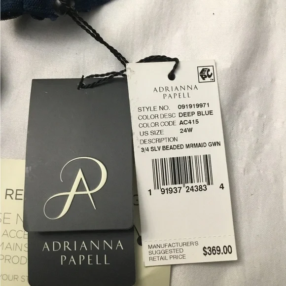 ADRIANNA PAPELL Blue and Silver Embellished Gown with Scoop Neckline - Picture 6 of 16